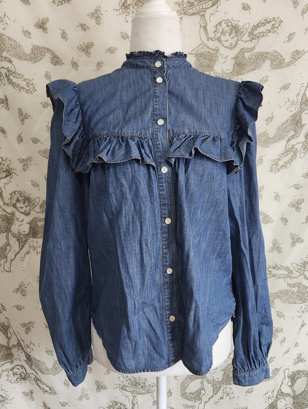 VERONICA BEARD [ 4 ] Tes Ruffle Chambray Button-up Shirt In Denim #U575